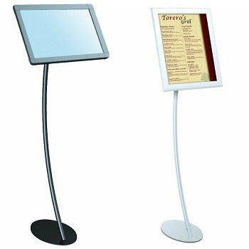 Curved Pedestal Sign Holder Stand with Angled Easy-Open Snapframe