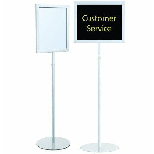 Adjustable Pedestal Sign Stands: Round Base, Silver