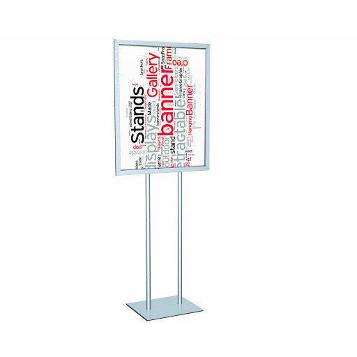 Premium Poster Sign Holder Double Pole: 22" x 28", Satin Silver