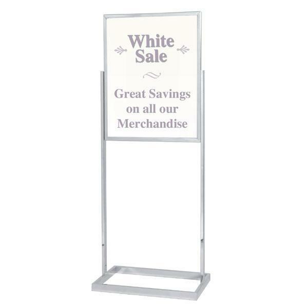 Premium Bulletin Sign Stand Open Base: 22" x 28", Satin Silver