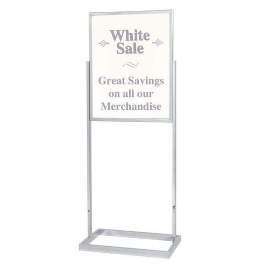 Premium Bulletin Sign Stand Open Base: 22" x 28", Satin Silver