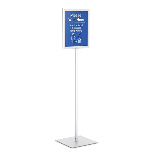 Adjustable Pedestal Sign Stands: Square Base, Silver