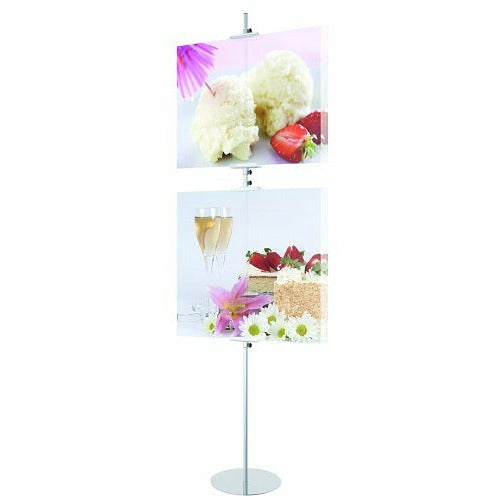 Frameless Poster Sign Stand: 96" H, Round Base, Two Tier