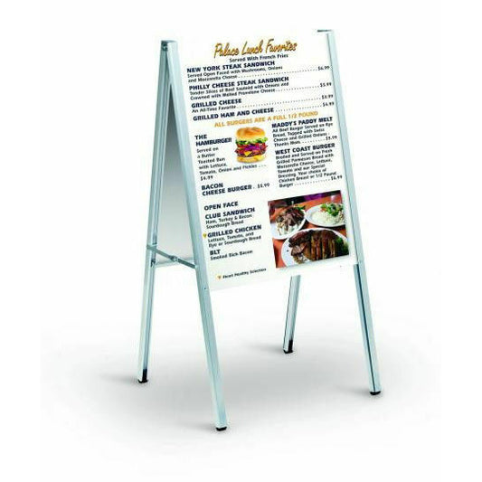 Collapsible Aluminum A-Frame Sign Stand, Satin Silver
