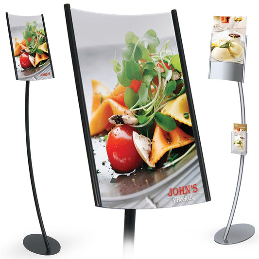 Curved Pedestal Sign Holder Stand with Curved Sign Face